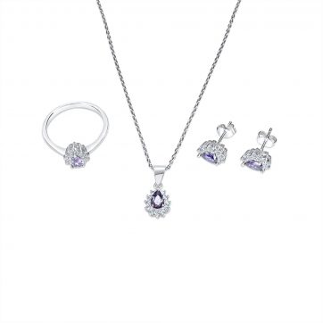 petsios Σετ κολιέ, δαχτυλίδι και σκουλαρίκια καρφωτά με πέτρες ζιργκόν και αμέθυστο