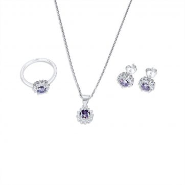 petsios Σετ κολιέ, δαχτυλίδι και σκουλαρίκια καρφωτά με πέτρες ζιργκόν και αμέθυστο