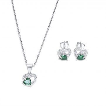 petsios Σετ κολιέ και σκουλαρίκια καρφωτά με πέτρες ζιργκόν και σμαράγδι