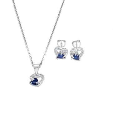 petsios Σετ κολιέ και σκουλαρίκια καρφωτά με πέτρες ζιργκόν και ζαφείρι