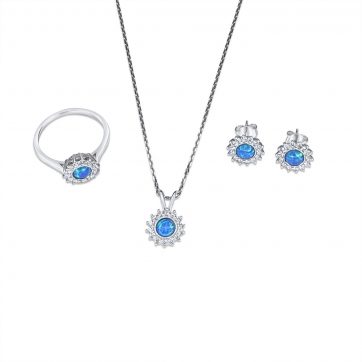 petsios Σετ κολιέ, δαχτυλίδι και σκουλαρίκια καρφωτά με πέτρες ζιργκόν και όπαλ