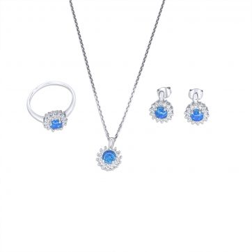 petsios Σετ κολιέ, δαχτυλίδι και σκουλαρίκια καρφωτά με πέτρες ζιργκόν και όπαλ