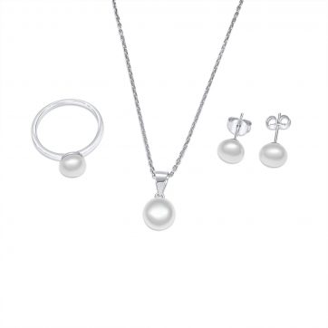 petsios Σετ κολιέ, δαχτυλίδι και σκουλαρίκια καρφωτά με μαργαριτάρι