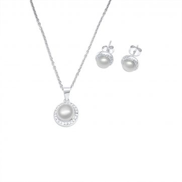 petsios Σετ κολιέ και σκουλαρίκια καρφωτά με πέτρες ζιργκόν και μαργαριτάρι
