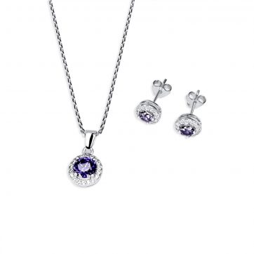 petsios Σετ κολιέ και σκουλαρίκια καρφωτά με πέτρες ζιργκόν και αμέθυστο