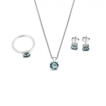 petsios Σετ κολιέ, δαχτυλίδι και σκουλαρίκια καρφωτά με πέτρες άκουα μαρίν