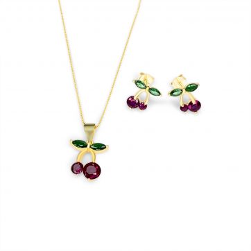 petsios Σετ κολιέ και σκουλαρίκια καρφωτά με πέτρες ζιργκόν επίχρυσο