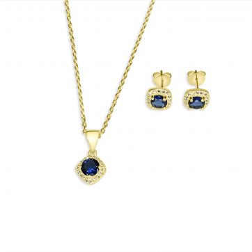 petsios Σετ κολιέ και σκουλαρίκια καρφωτά με πέτρες ζιργκόν και ζαφείρι επίχρυσο