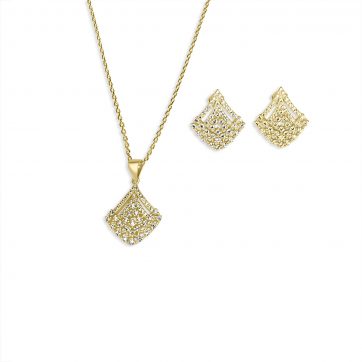 petsios Σετ κολιέ και σκουλαρίκια καρφωτά με πέτρες ζιργκόν επίχρυσο