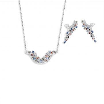 petsios Σετ κολιέ και σκουλαρίκια καρφωτά με πέτρες ζιργκόν