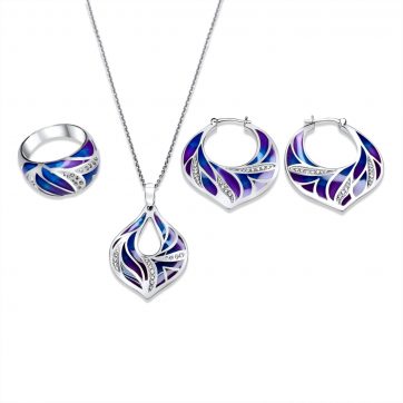 petsios Σετ κολιέ, δαχτυλίδι και σκουλαρίκια κρεμαστά με σμάλτο και πέτρες ζιργκόν 