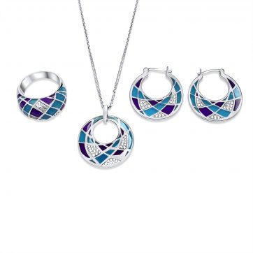 petsios Σετ κολιέ, δαχτυλίδι και σκουλαρίκια κρεμαστά με σμάλτο και πέτρες ζιργκόν 