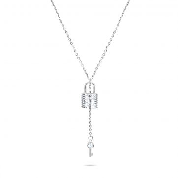 petsios Κολιέ κλειδαριά και κλειδί με πέτρες ζιργκόν