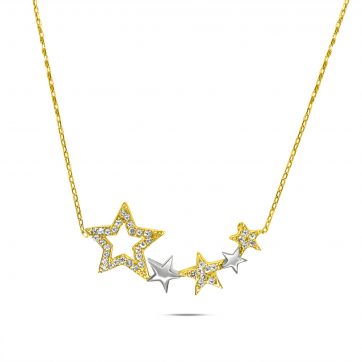 petsios Κολιέ επίχρυσο αστέρια με πέτρες ζιργκόν