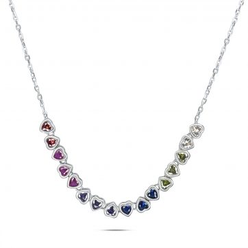 petsios Hearts necklace with multicoloured zircon stones