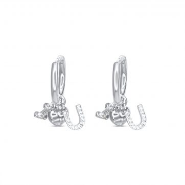petsios Silver earrings with dangles I, heart and U with zircon stones