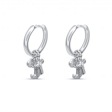 petsios Silver earrings with dangles heart, cross and anchor with zircon stones