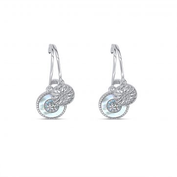 petsios Silver earrings with dangles with mother of pearl and zircon stones
