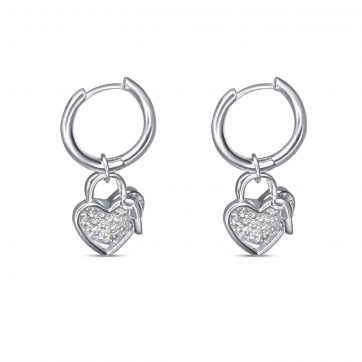 petsios Silver earrings with dangles two hearts with zircon stones