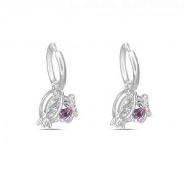 petsios Silver earrings with dangles crown, ring and heart be your own queen with zircon stones