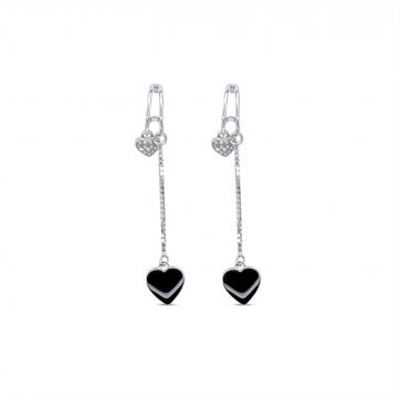 petsios Ασημένια σκουλαρίκια καρδιές με πέτρες ζιργκόν και σμάλτο