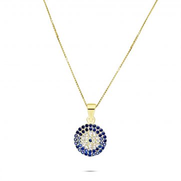 petsios Κολιέ μάτι με πέτρες ζιργκόν επίχρυσο