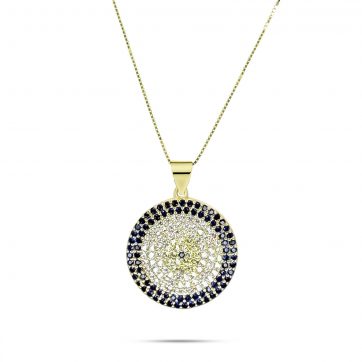 petsios Κολιέ μάτι με πέτρες ζιργκόν επίχρυσο