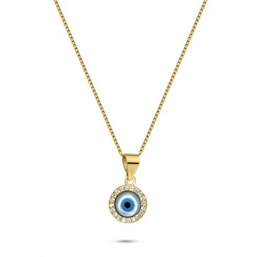 petsios Κολιέ μάτι με πέτρες ζιργκόν επίχρυσο