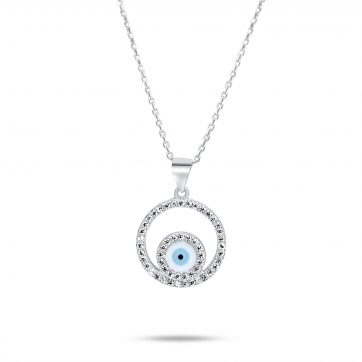 petsios Κολιέ μάτι με πέτρες ζιργκόν και φίλντισι