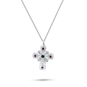 petsios Σταυρός με σμαράγδι και ρουμπίνι πέτρες