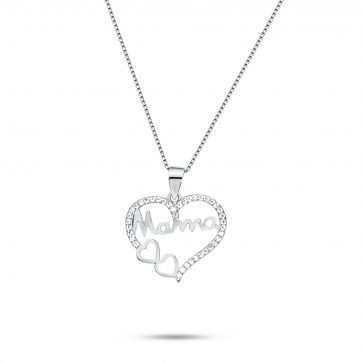 petsios Κολιέ καρδιά μαμά με ζιργκόν πέτρες