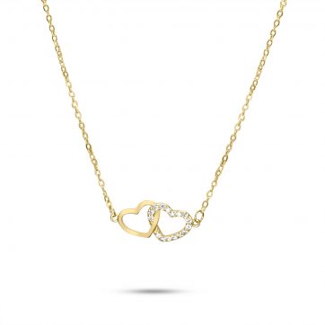 petsios Κολιέ διπλή καρδιά με ζιργκόν πέτρες επίχρυσο