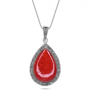 petsios Κολιέ με κοράλι πέτρα και μαρκασίτες