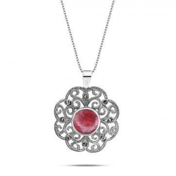 petsios Κολιέ με κοράλι πέτρα και μαρκασίτες