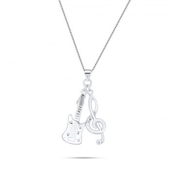 petsios Κολιέ κιθάρα και κλειδί του Σολ με πέτρες ζιργκόν