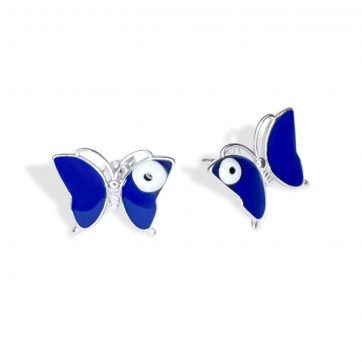 petsios Σκουλαρίκια καρφωτά πεταλούδα με μάτι με σμάλτο