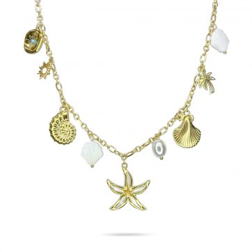 petsios Κολιέ επίχρυσο ατσάλι με κρεμαστά στοιχεία