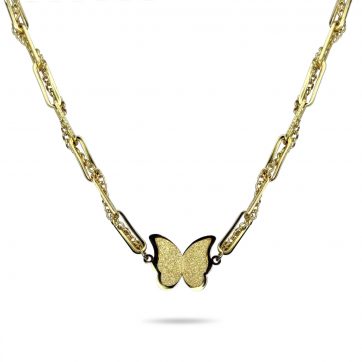 petsios Κολιέ επίχρυσο ατσάλι με πεταλούδα