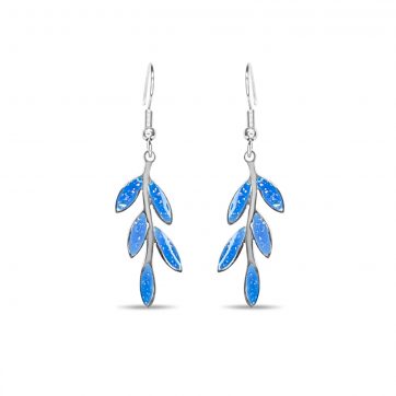 petsios Steel olive branch opal earrings