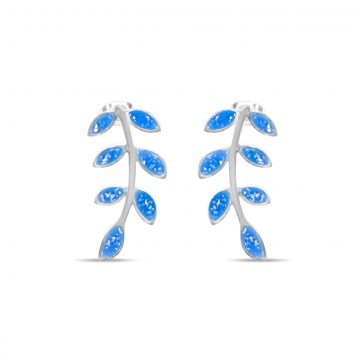 petsios Steel olive branch opal earrings