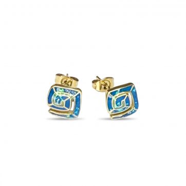 petsios Gold plated stud opal earrings with meander