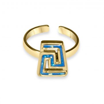 petsios Gold plated steel opal ring with meander