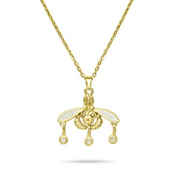 petsios Gold-Tone Minoan Bee Necklace with White Opal