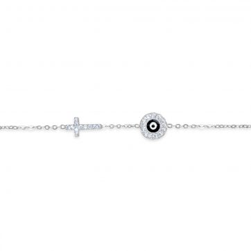 petsios Stainless Steel Cross Bracelet with Evil Eye