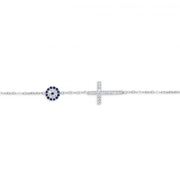 petsios Stainless Steel Cross Bracelet with Evil Eye
