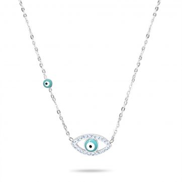 petsios Stainless Steel Evil Eye Necklace with White Stones
