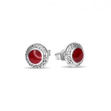 petsios Stud marcasite earrings with coral stones
