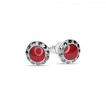 petsios Stud marcasite earrings with coral stones