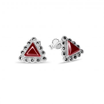 petsios Stud marcasite earrings with coral stones