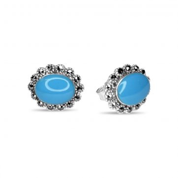 petsios Stud marcasite earrings with turquoise stones